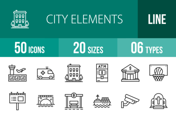 50 City Elements Line Icons: Modern Graphics for Branding