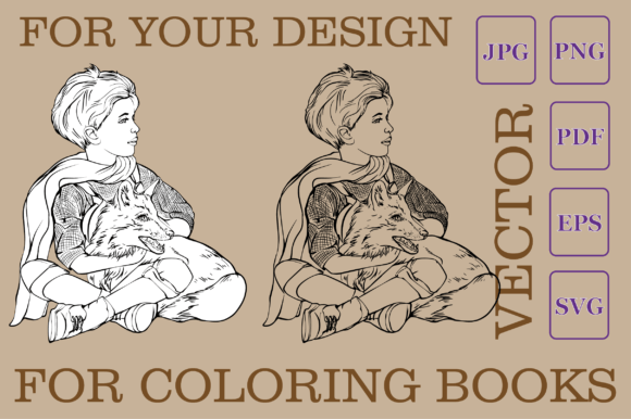 Boy with a Dog Vector: Graphics for Coloring Pages Amp