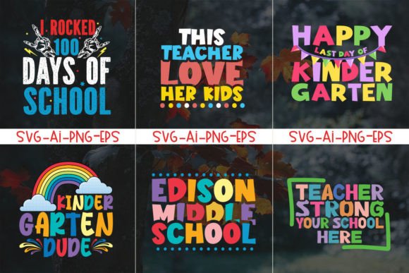 School Bundle Tshirt Design 100th Days: Graphics for T-Shirt Designs