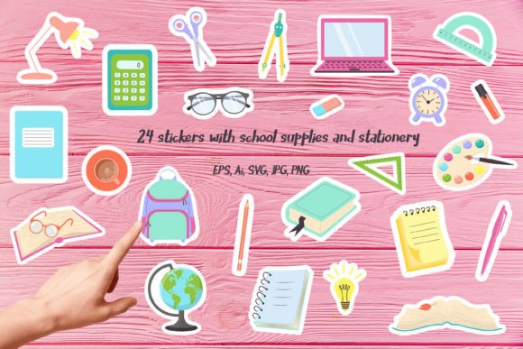 School Supply Stickers: Graphics & Illustrations