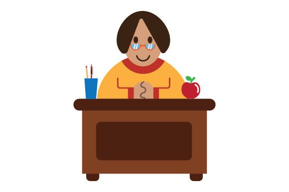 Teacher Sitting Behind Desk: Crafts for School Amp Branding